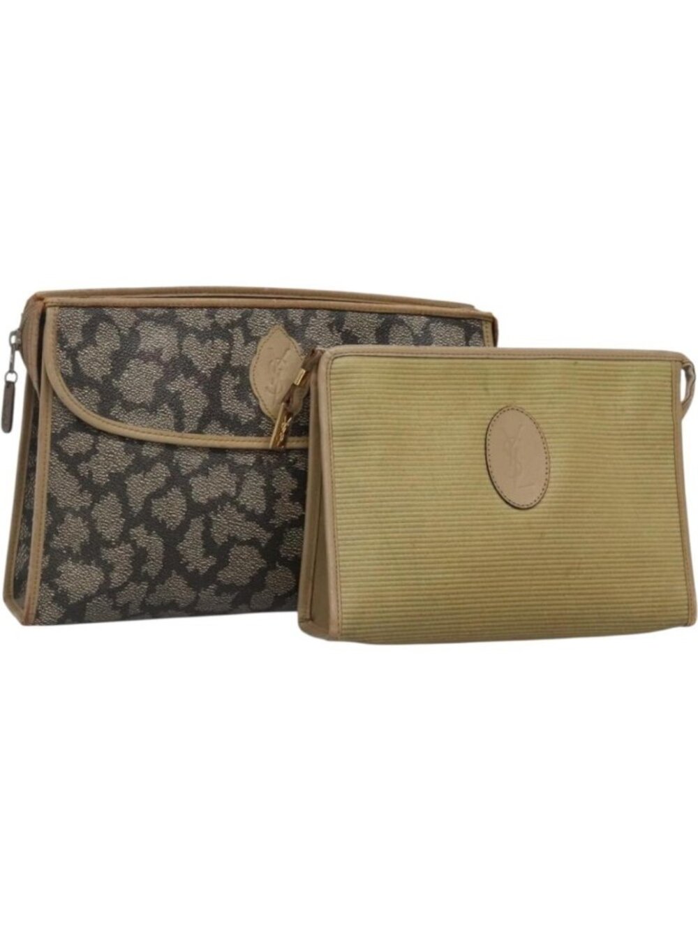 SAINT LAURENT Clutch Bag 2 Set Beige Brown gold